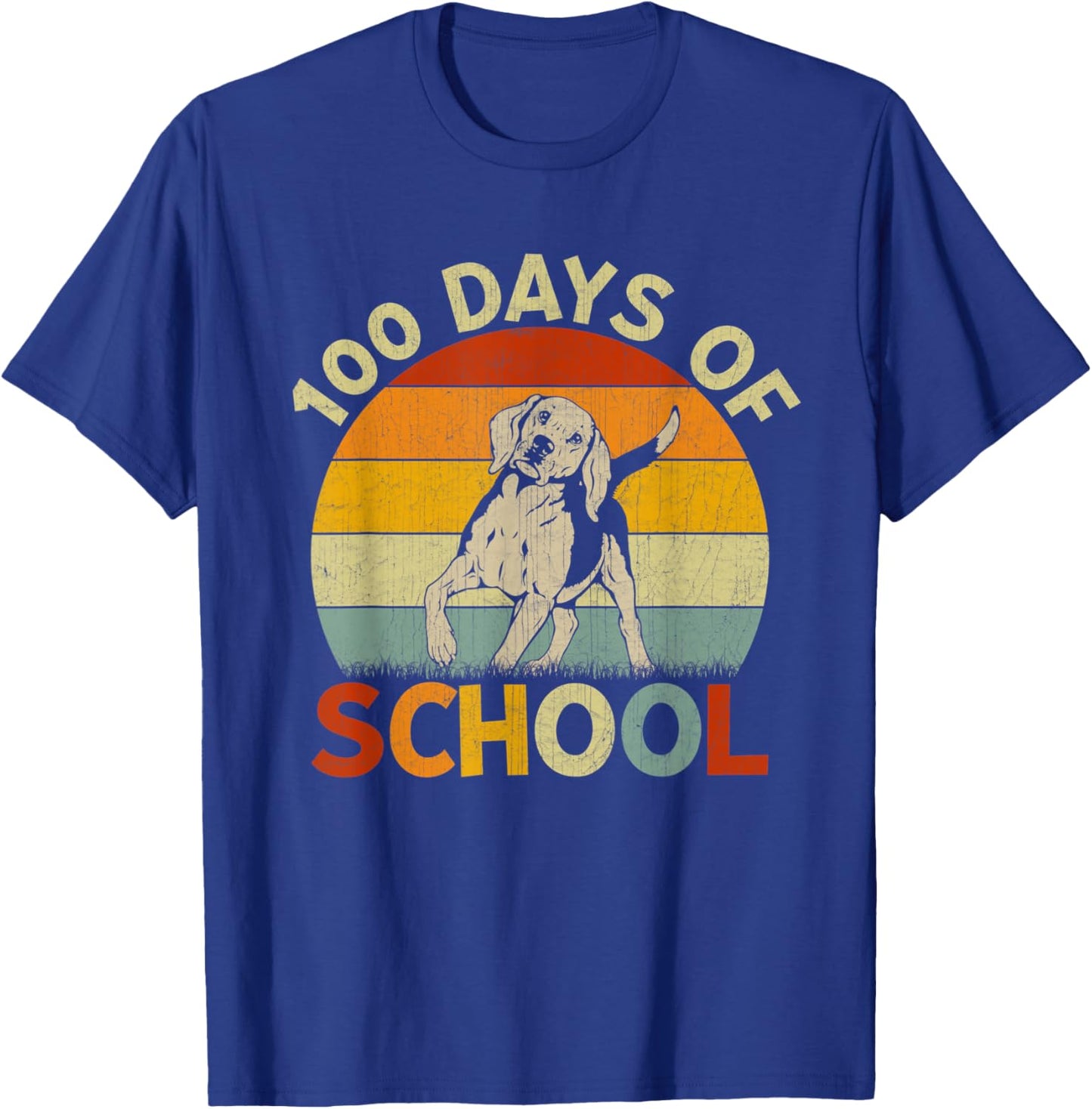 Beagle Dog Retro Boys Girls Teachers 100th Day of School T-Shirt - T-Shirt | Royal