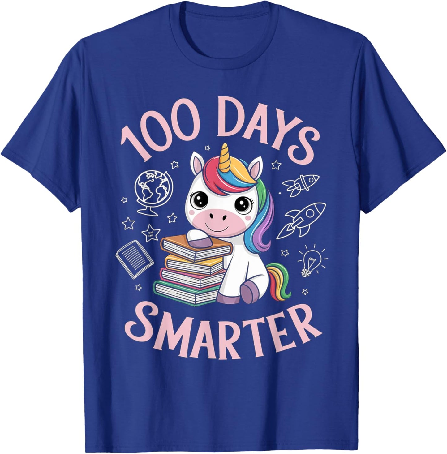100 Days Smarter Happy 100th Day Of School Unicron Girls T-Shirt - T-Shirt | Royal