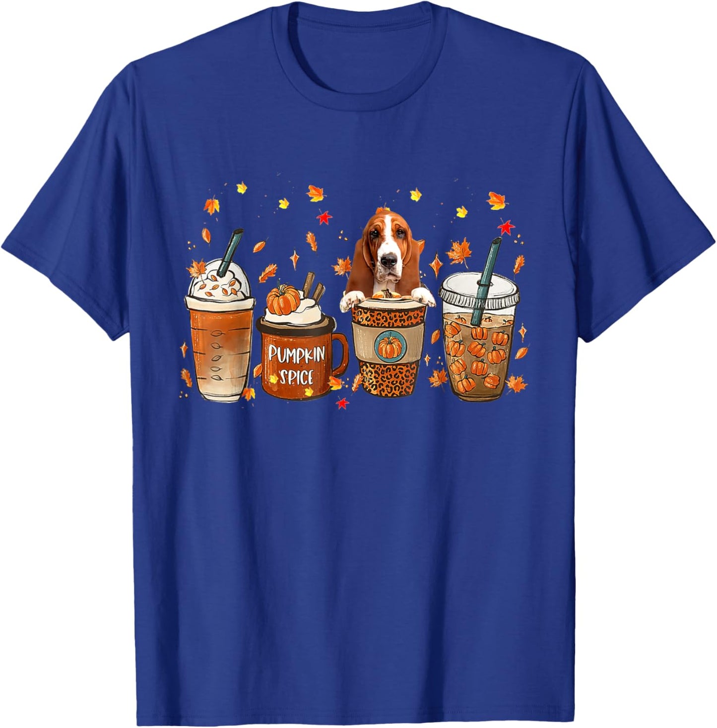 Basset Hound Fall Coffee Pumpkin Spice Latte Iced Autumn T-Shirt - T-Shirt | Royal