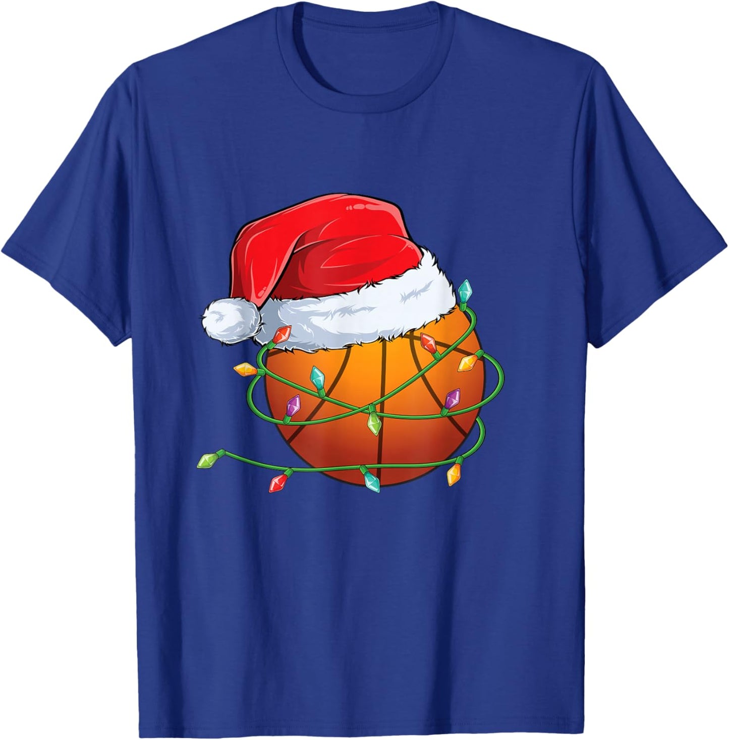 Christmas Basketball Santa Hat wrapped in Holiday Lights T-Shirt - T-Shirt | Royal