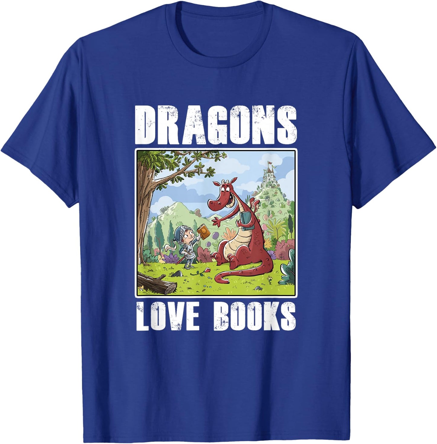 Dragons Love Books Book Lover Literature Read Reading Gift T-Shirt - T-Shirt | Royal