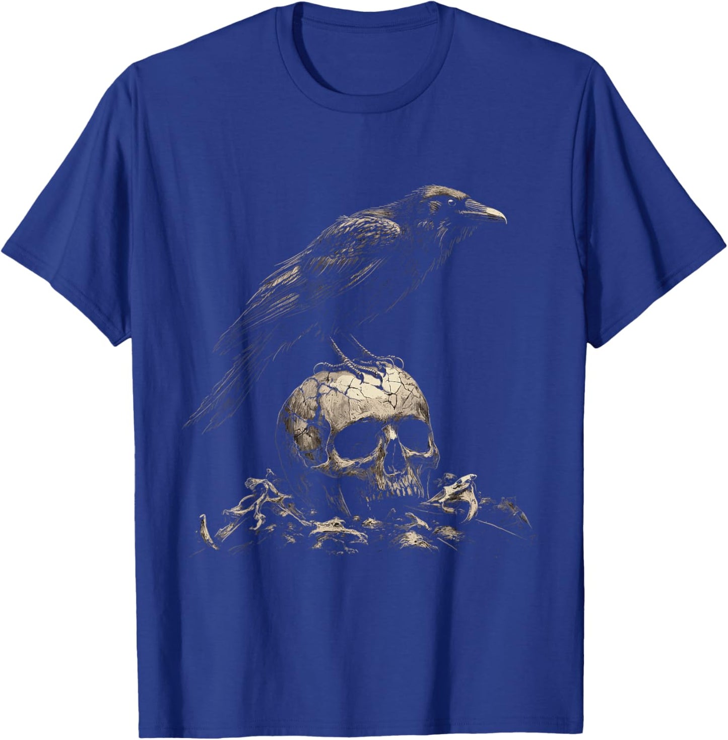 Raven on Skull Gothic Crow Occult Witchcraft Goth Horror T-Shirt - T-Shirt | Royal