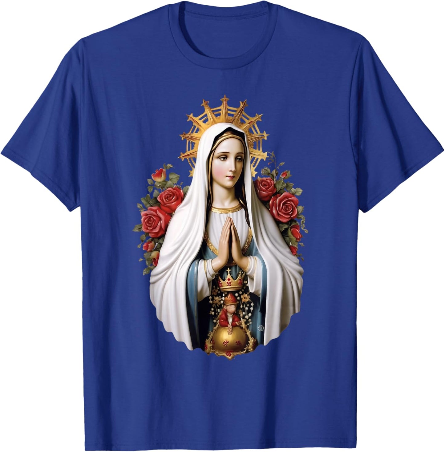Our Lady of Fatima with Rosary Catholic Christian Faith T-Shirt - T-Shirt | Royal