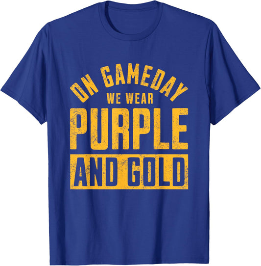 On Gameday We Wear Purple And Gold Funny Football T-Shirt - T-Shirt | Royal