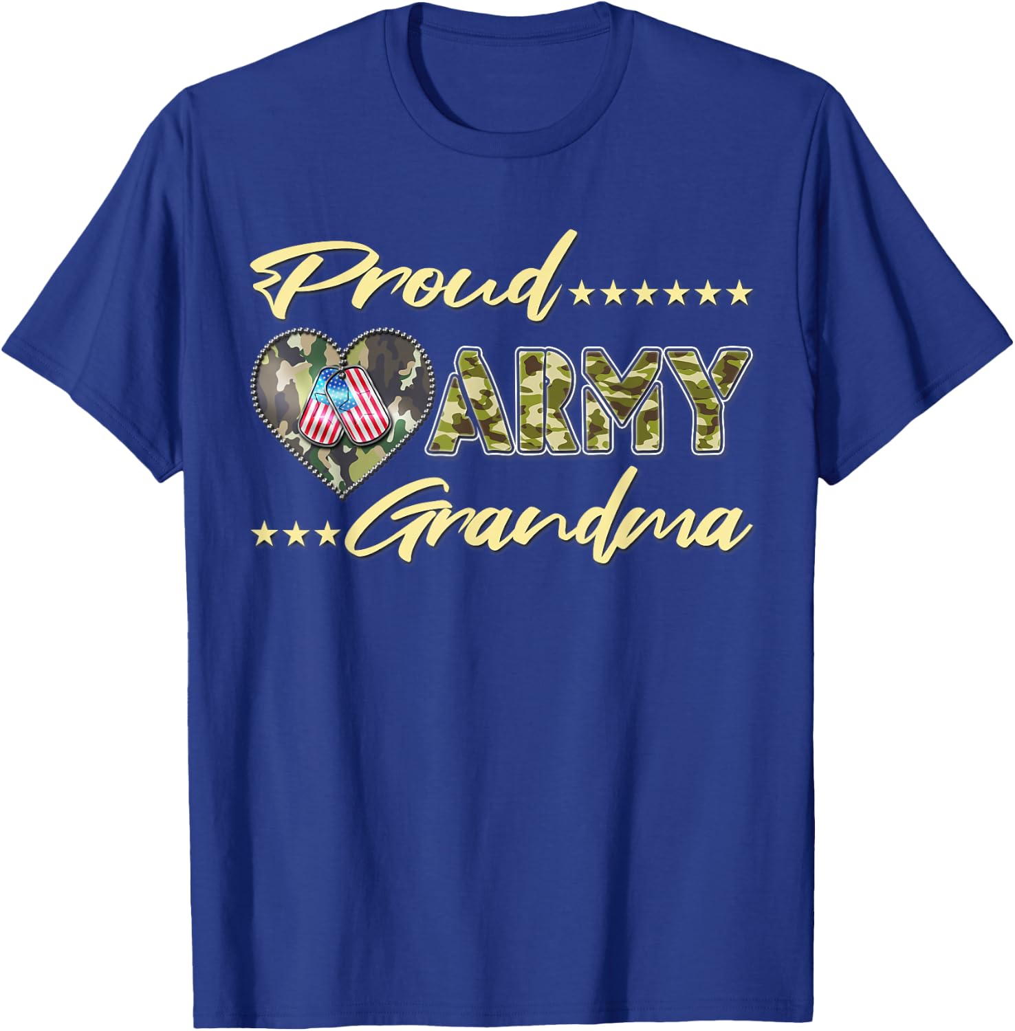 Proud Army Grandma US Flag Dog Tag Military Grandmother Gift T-Shirt - T-Shirt | Royal