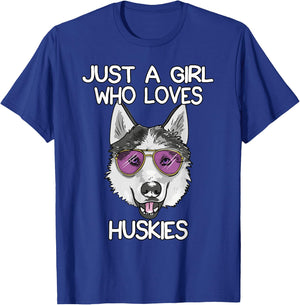 Just A Girl Who Loves Huskies Dog Lover Gifts Husky Owner T-Shirt - T-Shirt | Royal