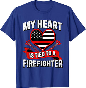 My Heart Is Tied To A Firefighter Fireman Husband & Wife T-Shirt - T-Shirt | Royal