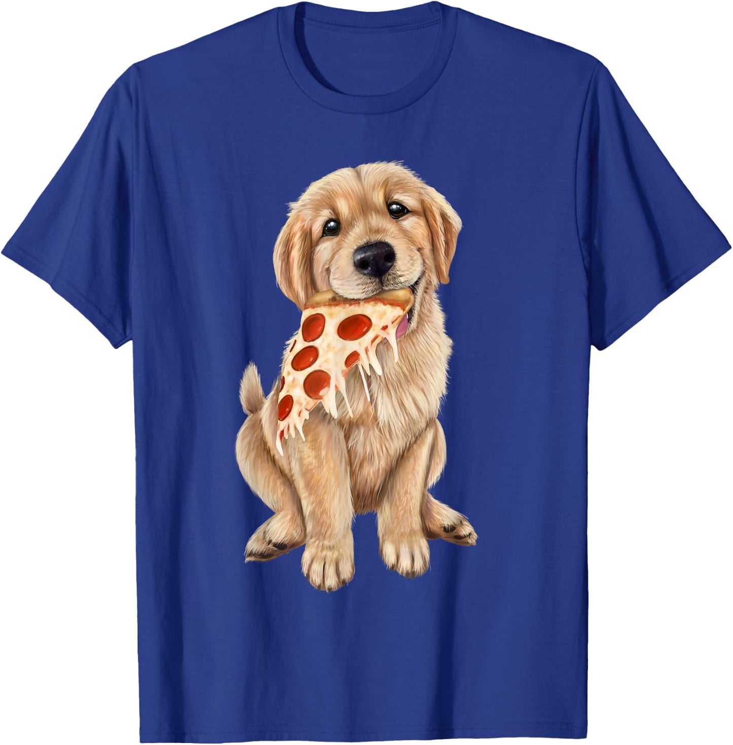 Golden Retriever eating pizza - puppy with a slice of pizza T-Shirt - T-Shirt | Royal