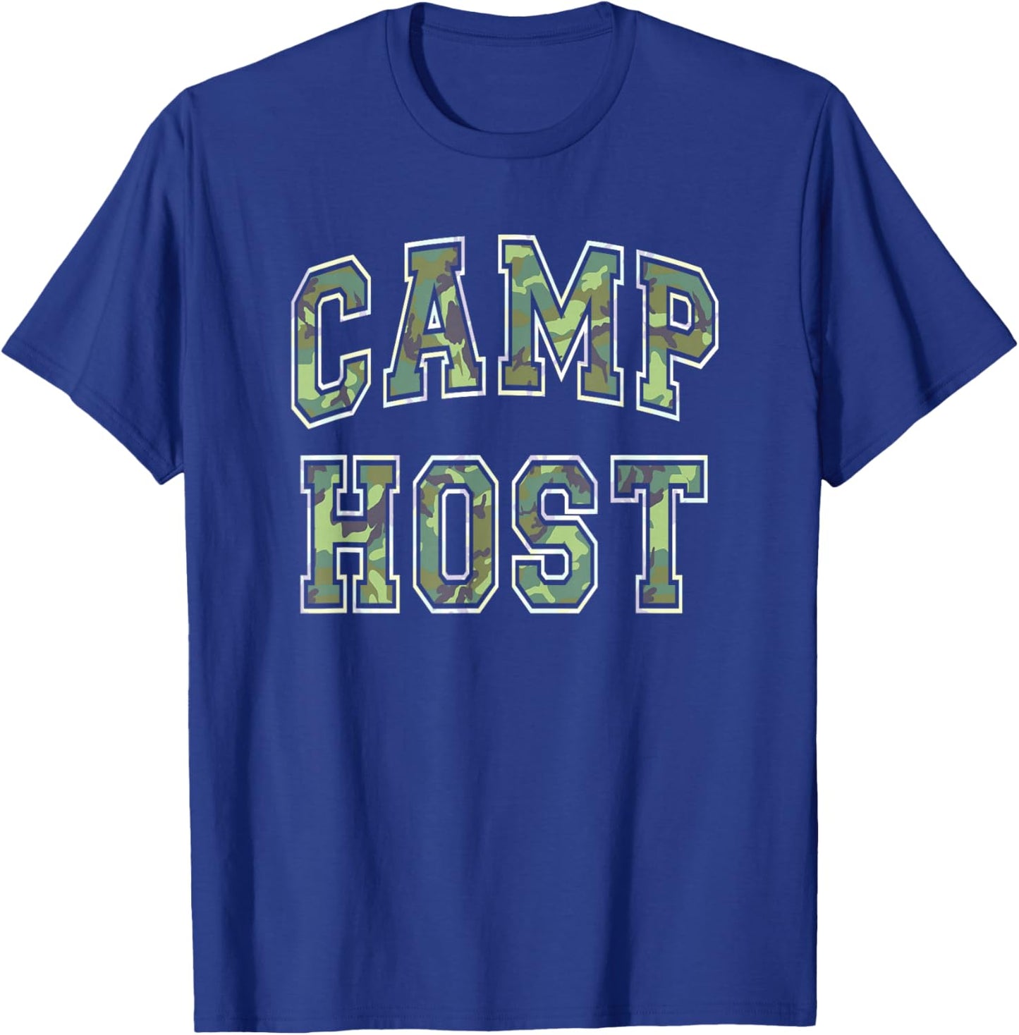 Camo CAMP HOST Summer Campfire Staff Squad Director Team T-Shirt - T-Shirt | Royal