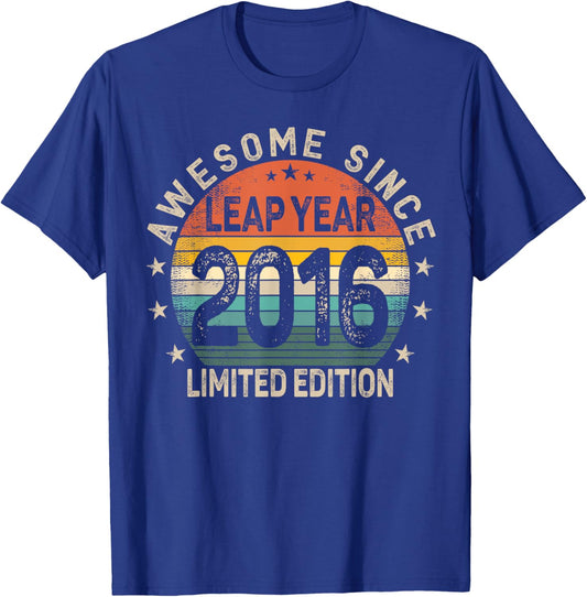 Leap Year 8th Birthday Awesome Since 2016 Vintage Leap Day T-Shirt - T-Shirt | Royal