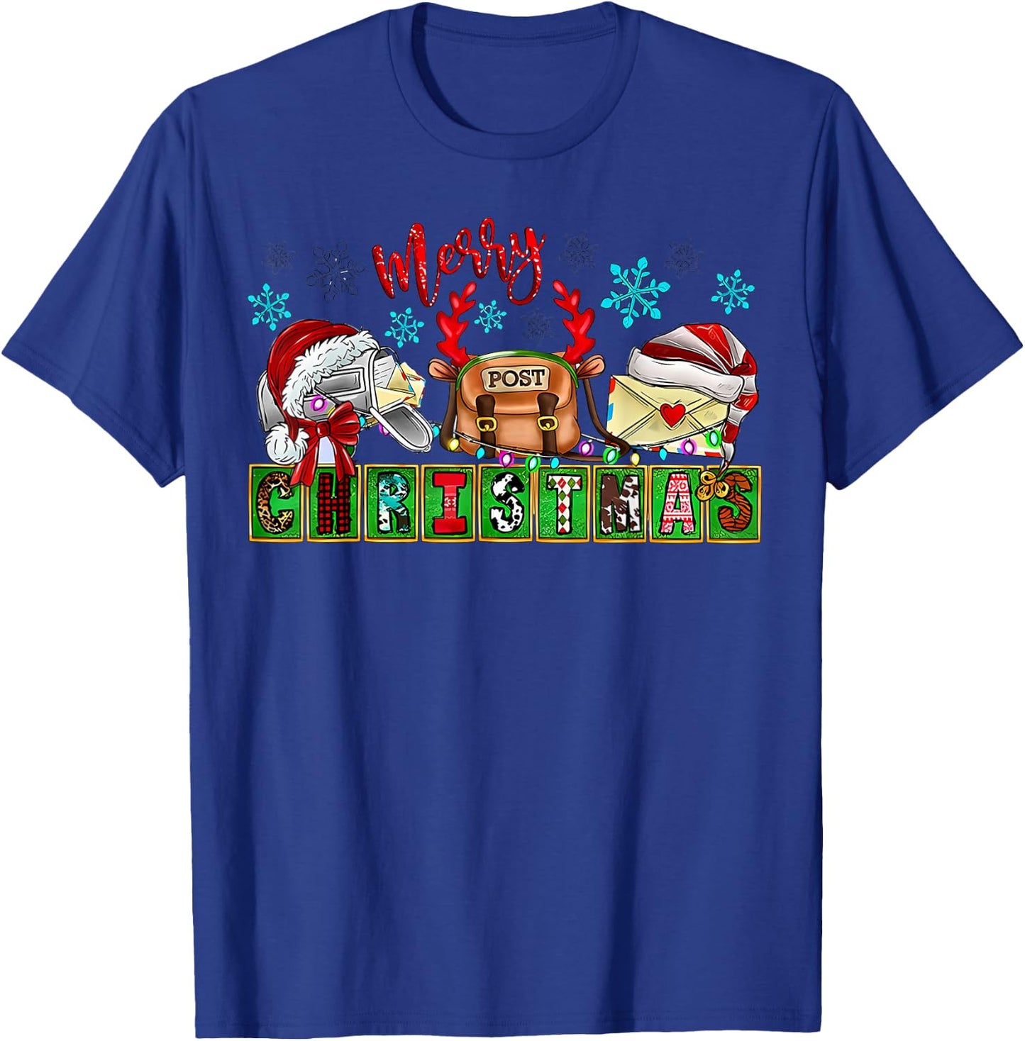 Merry Post Christmas Postal Worker Post Office Santa Hat T-Shirt - T-Shirt | Royal