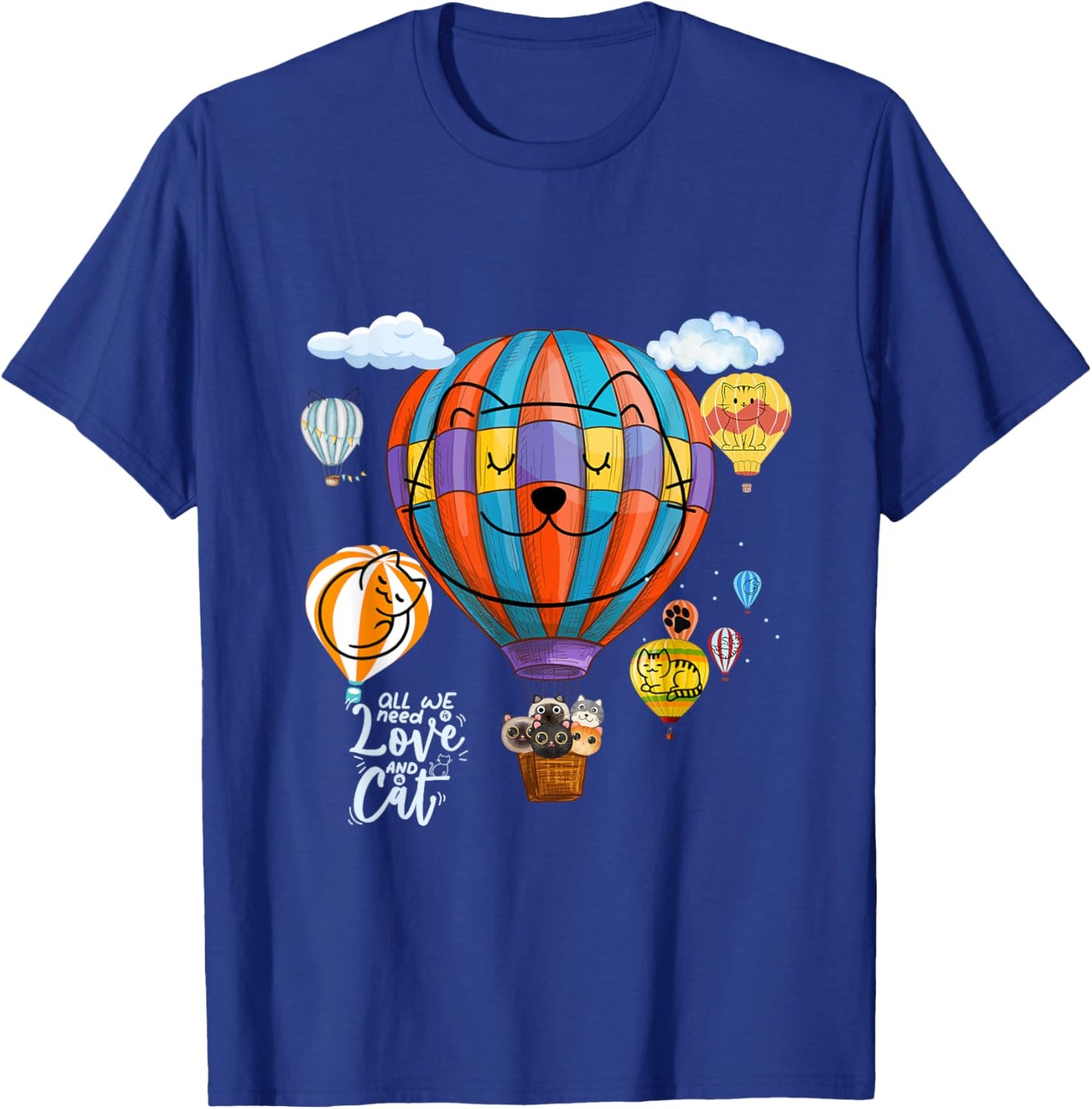 Fun Cats On Hot Air Balloons Men Women T-Shirt - T-Shirt | Royal