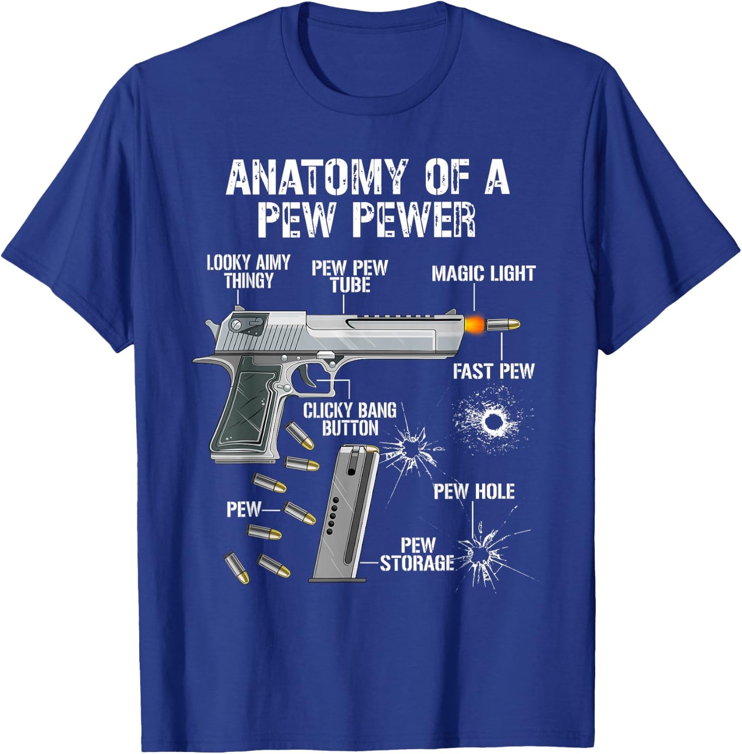 Anatomy of a Pew Pewer Funny Pistols 9 mm Sports Shooters T-Shirt - T-Shirt | Royal