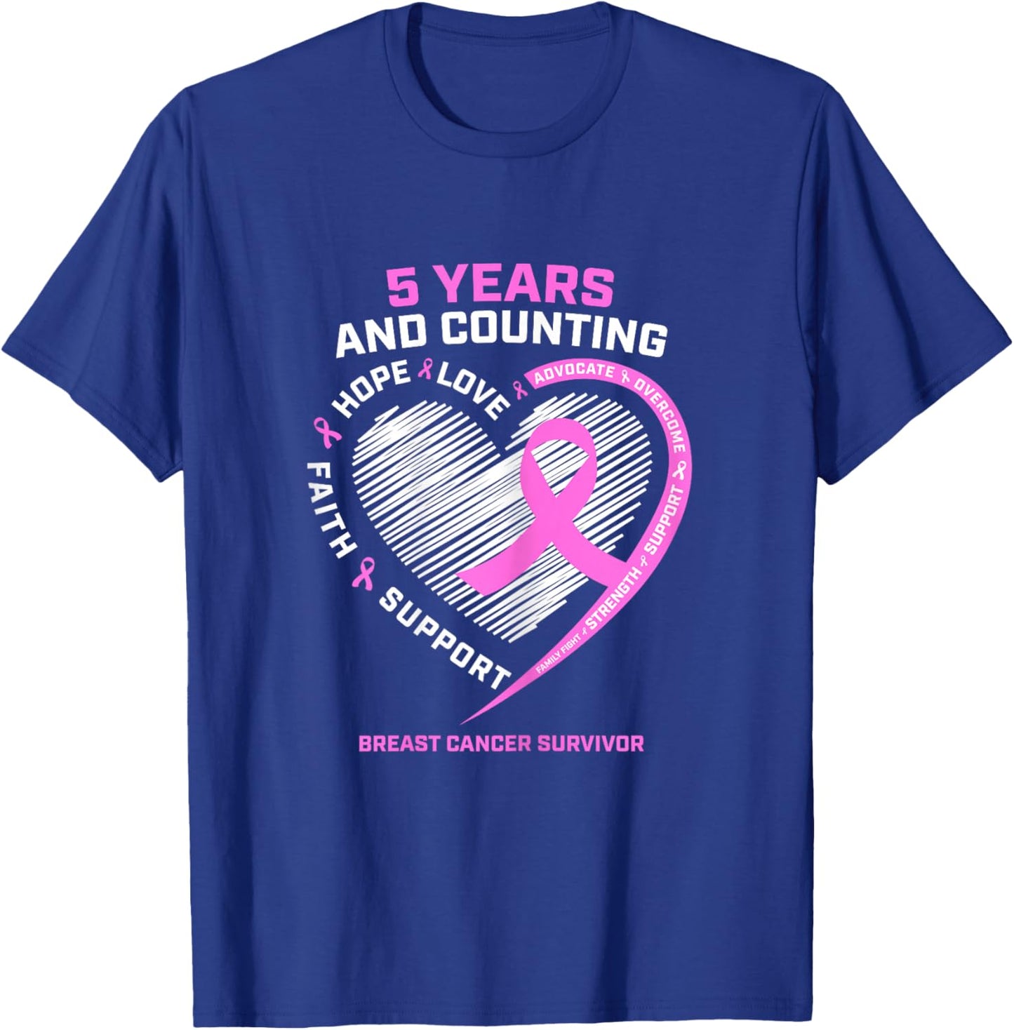 5 Year Breast Cancer Survivor Shirt 5 Years Cancer Free T-Shirt - T-Shirt | Royal