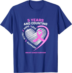 5 Year Breast Cancer Survivor Shirt 5 Years Cancer Free T-Shirt - T-Shirt | Royal