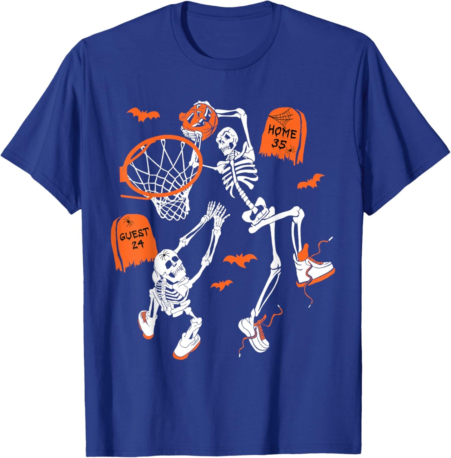 Spooky Skeleton Dunking Basketball Graveyard Halloween T-Shirt - T-Shirt | Royal