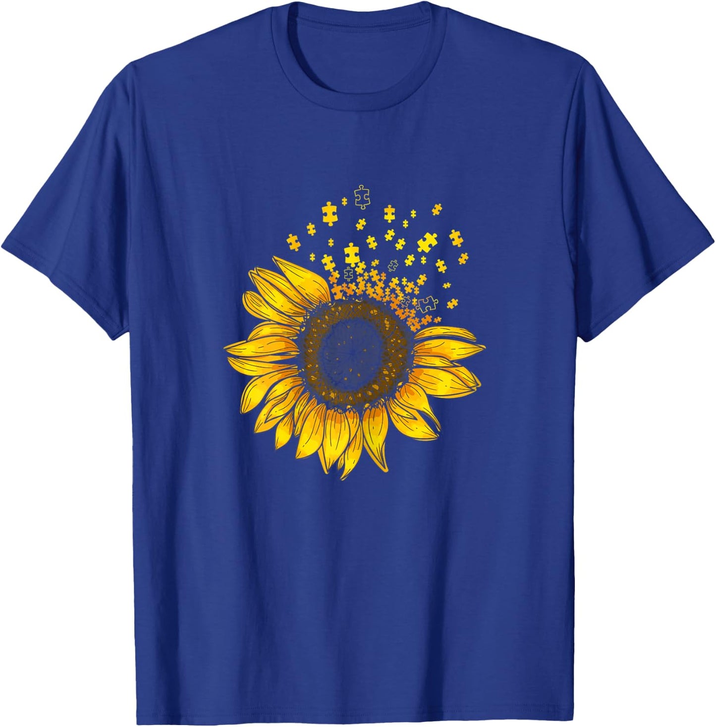 Sunflower Puzzle Pieces Autism Awareness For Mom Teacher T-Shirt - T-Shirt | Royal