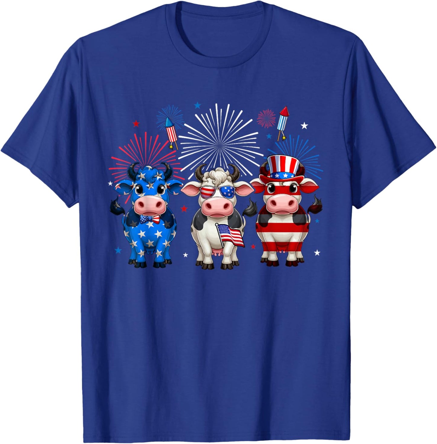 Three Red Blue White Cute Cows 4th Of July Farmer Rancher Kids Men T-Shirt - T-Shirt | Royal