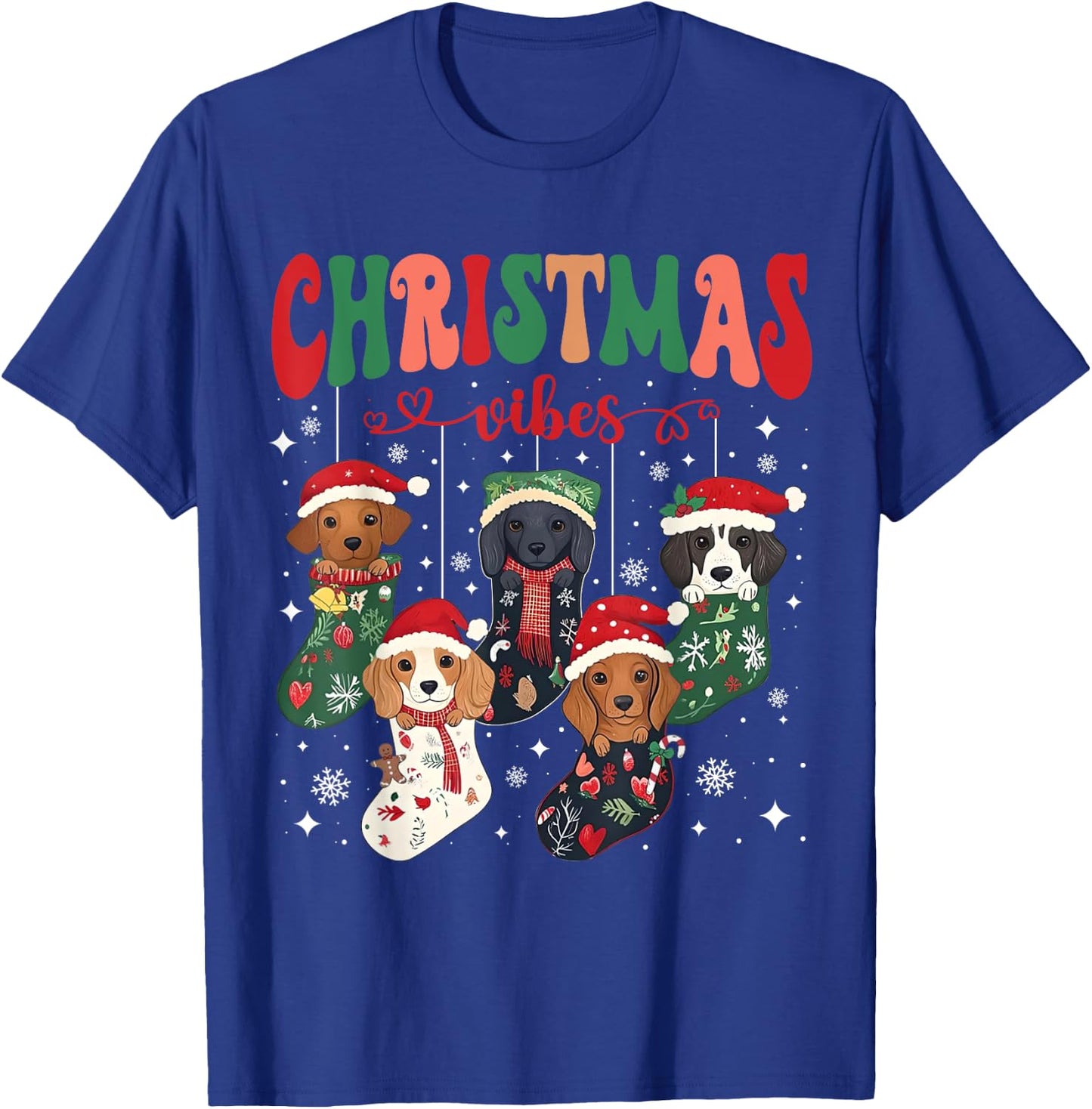 Cute Santa Hat Dachshund in Socks Christmas Vibes Weiner Dog T-Shirt - T-Shirt | Royal