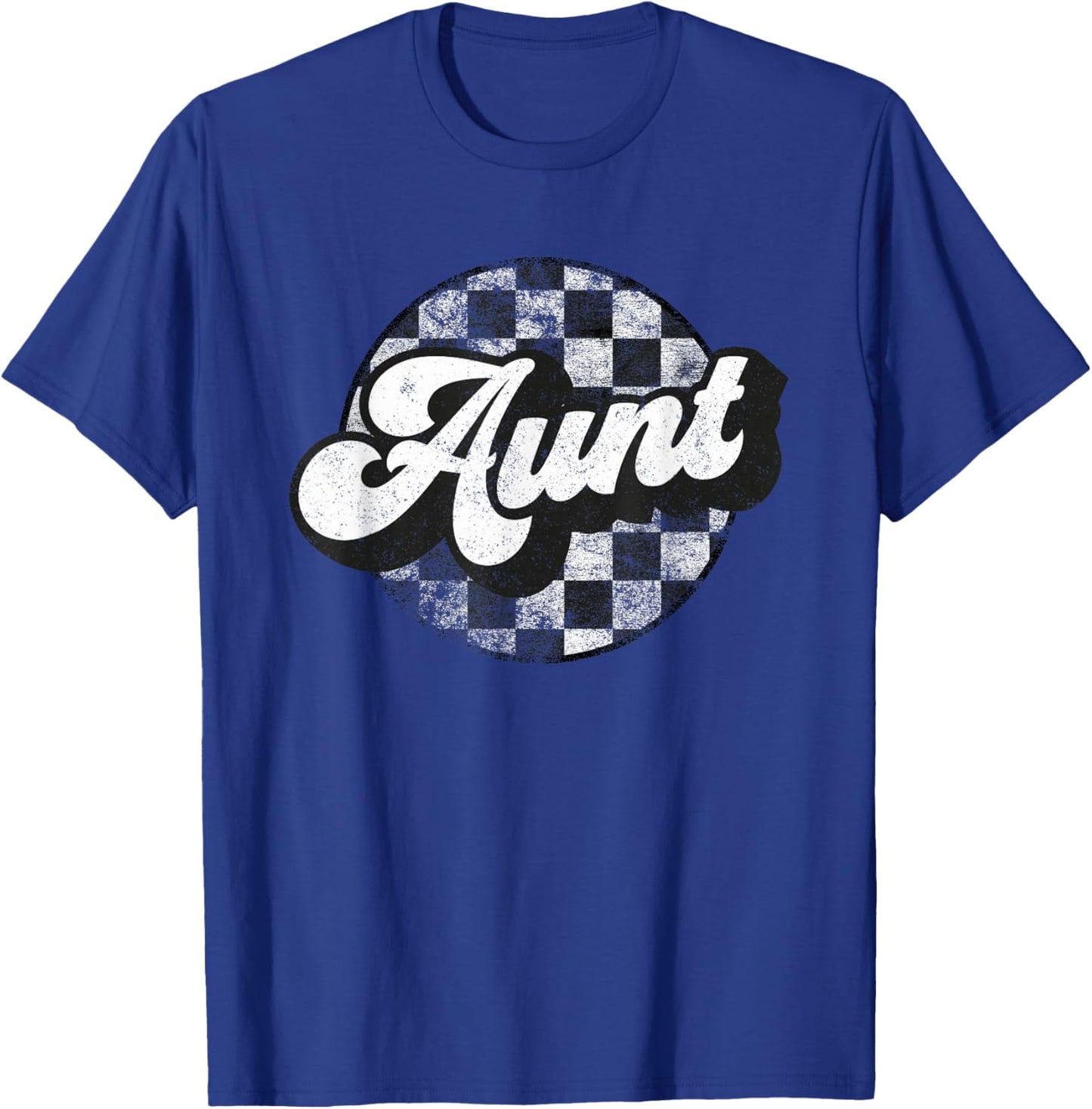 Funny Retro Checkered Aunt Race Vintage Matching Family Race T-Shirt - T-Shirt | Royal