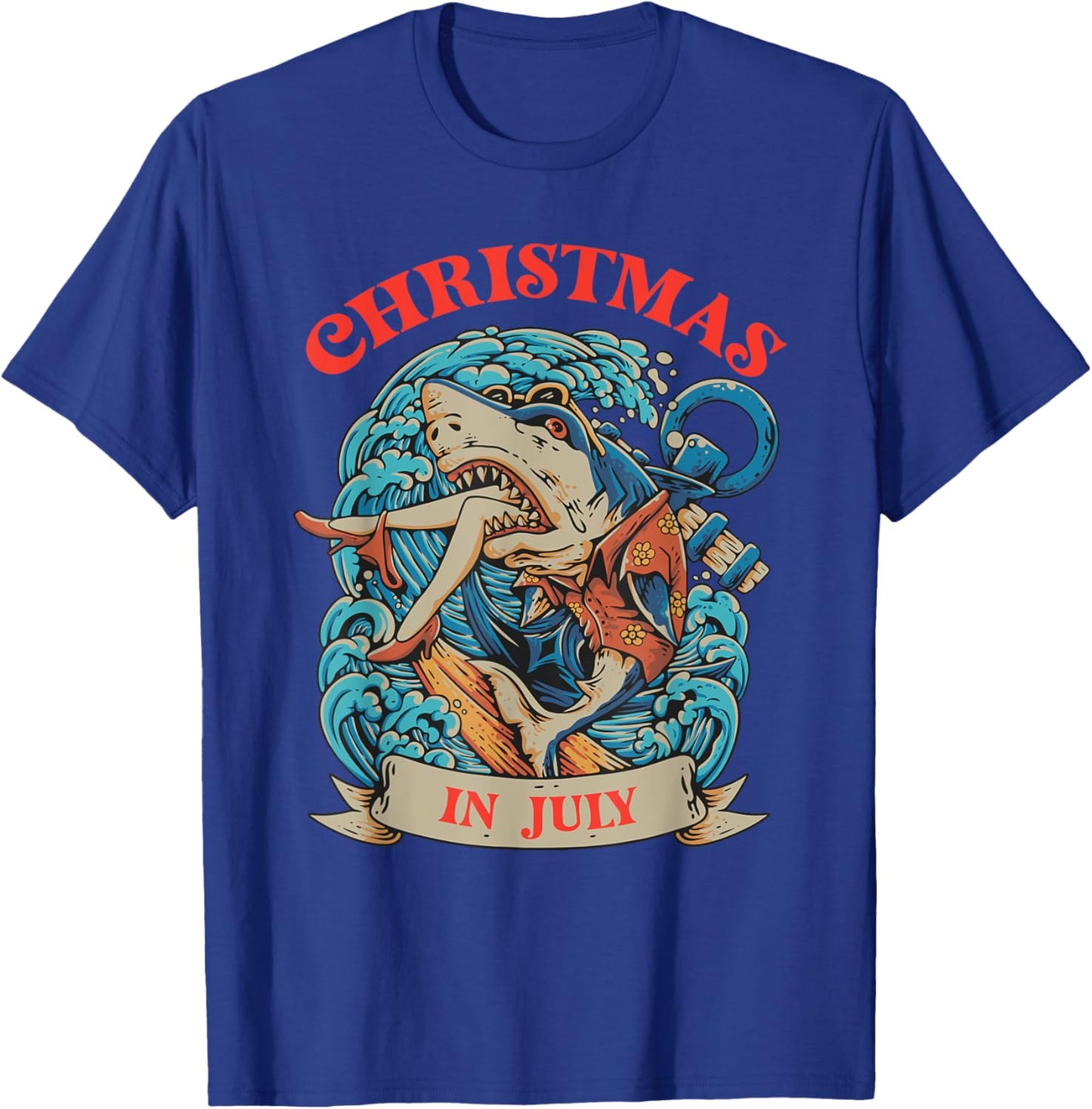 Christmas in July Summer Shark Vacation Xmas Surprise Men Women Kids T-Shirt - T-Shirt | Royal