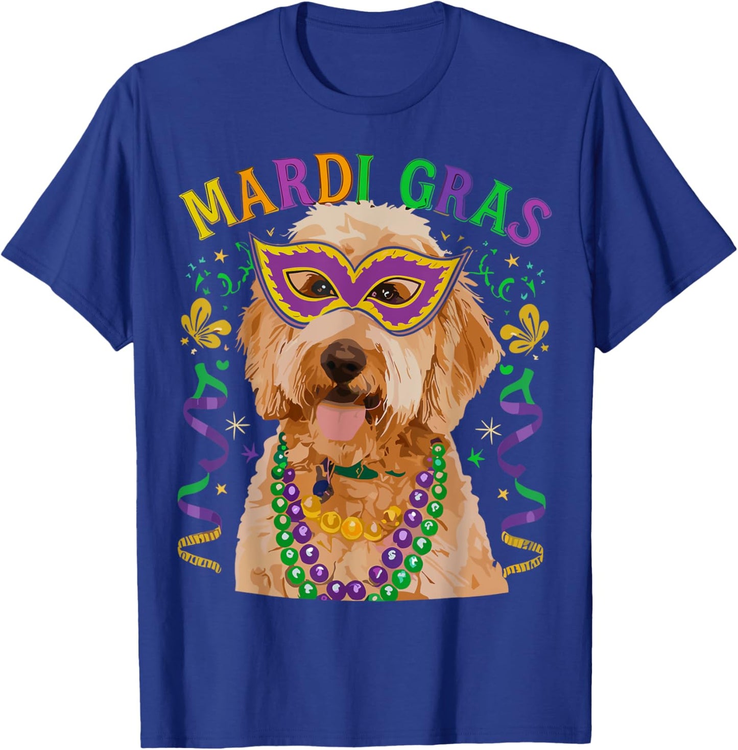Golden Doodle Mardi Gras Beads Fleur De Lis For Dog Mom Dad T-Shirt - T-Shirt | Royal