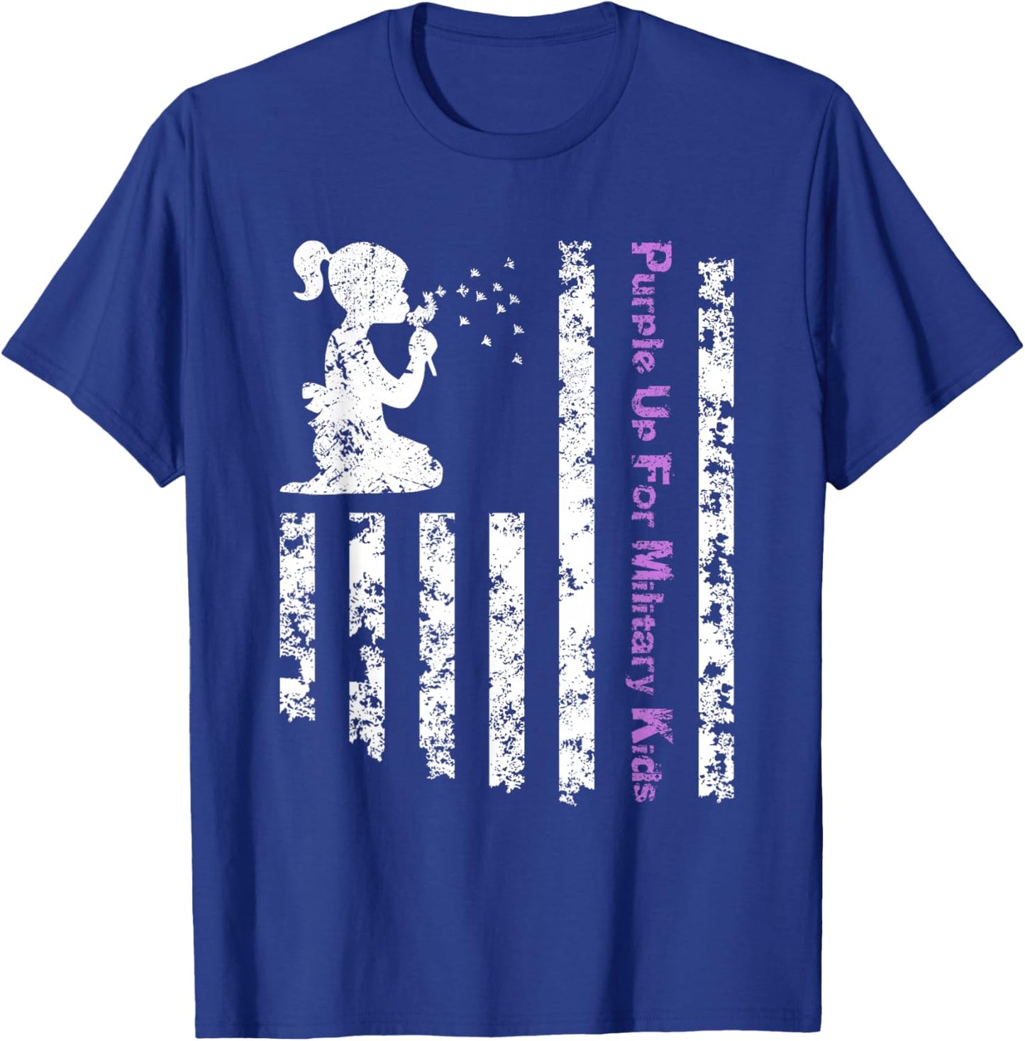 Purple Up For Military Kids Army Child Dandelion US Flag T-Shirt - T-Shirt | Royal