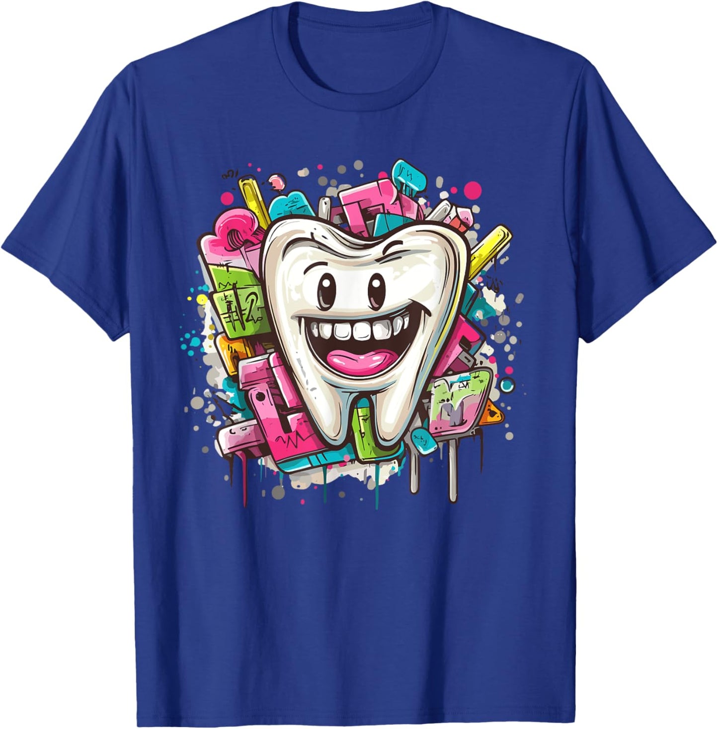 Funny Tooth Smile Cartoon Art T-Shirt - T-Shirt | Royal