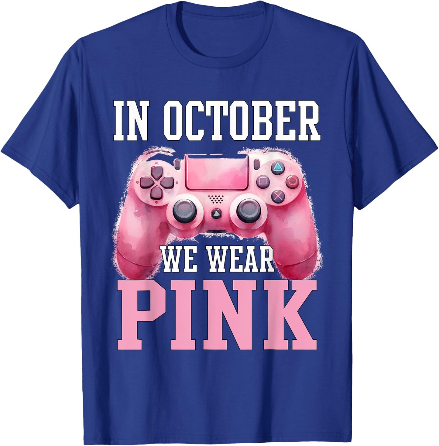 In October We Wear Pink Breast Cancer Gaming Kids Boys Youth T-Shirt - T-Shirt | Royal