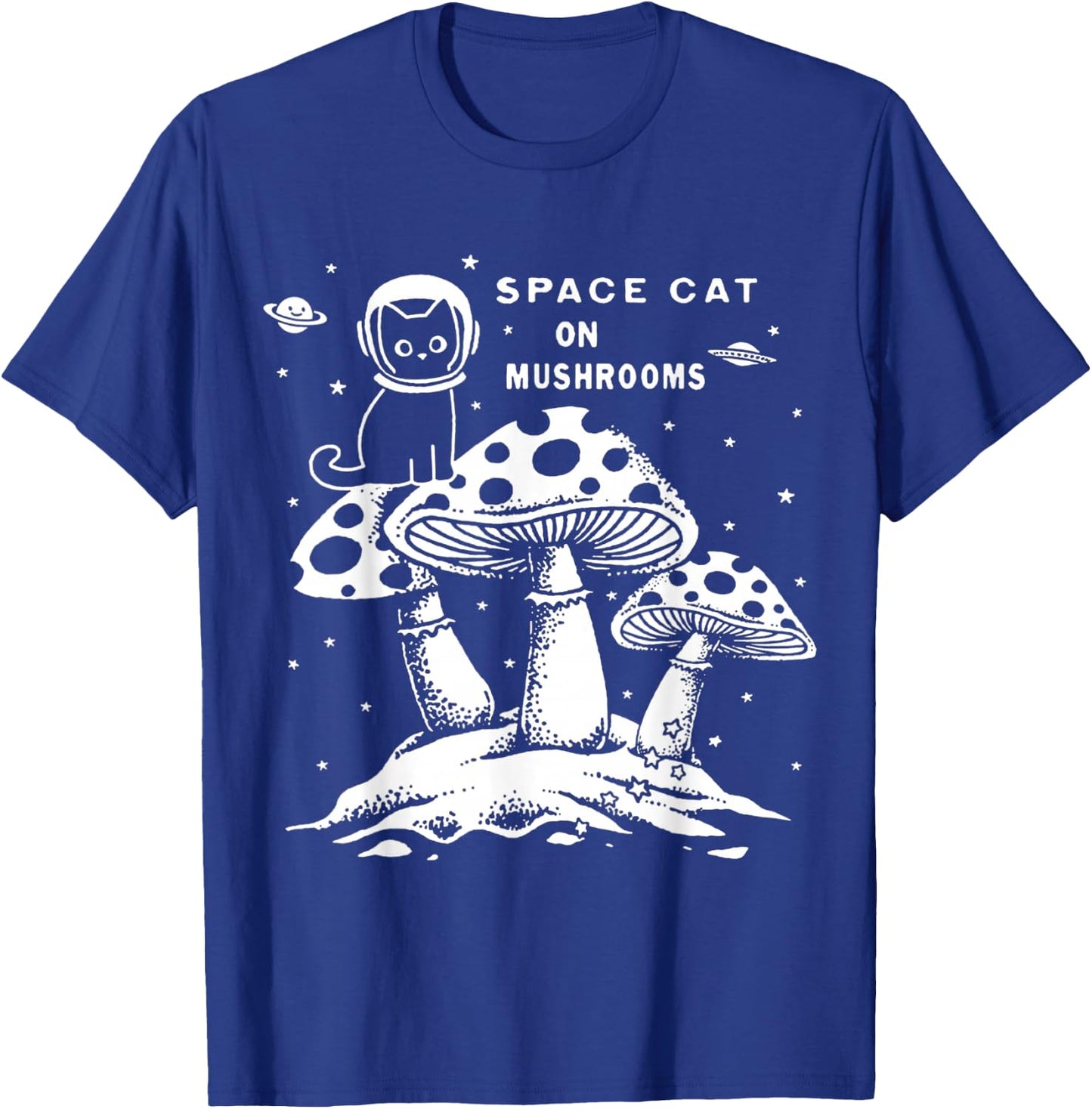 Space Cat on Mushrooms T-Shirt - T-Shirt | Royal