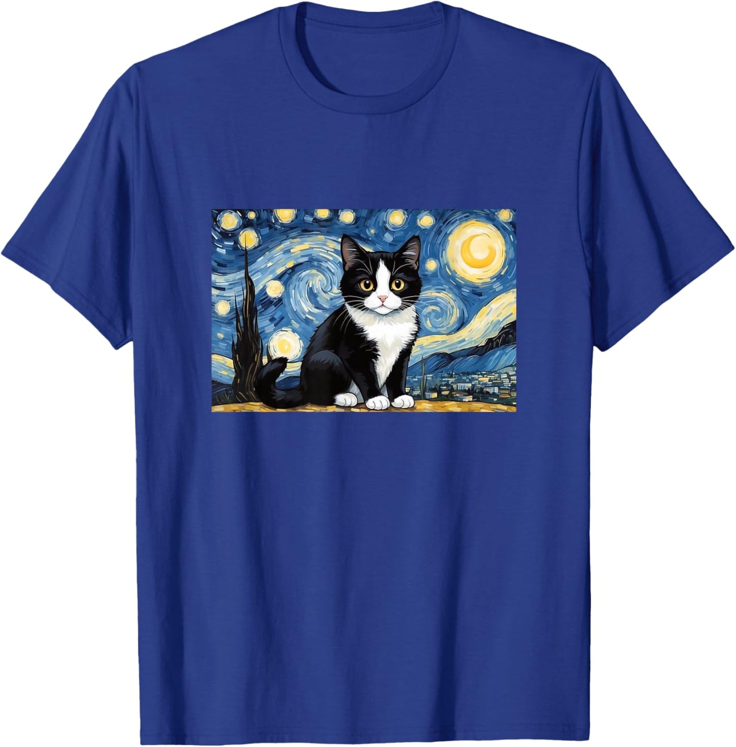 Cat Tuxedo Funny Design Starry Night T-Shirt - T-Shirt | Royal