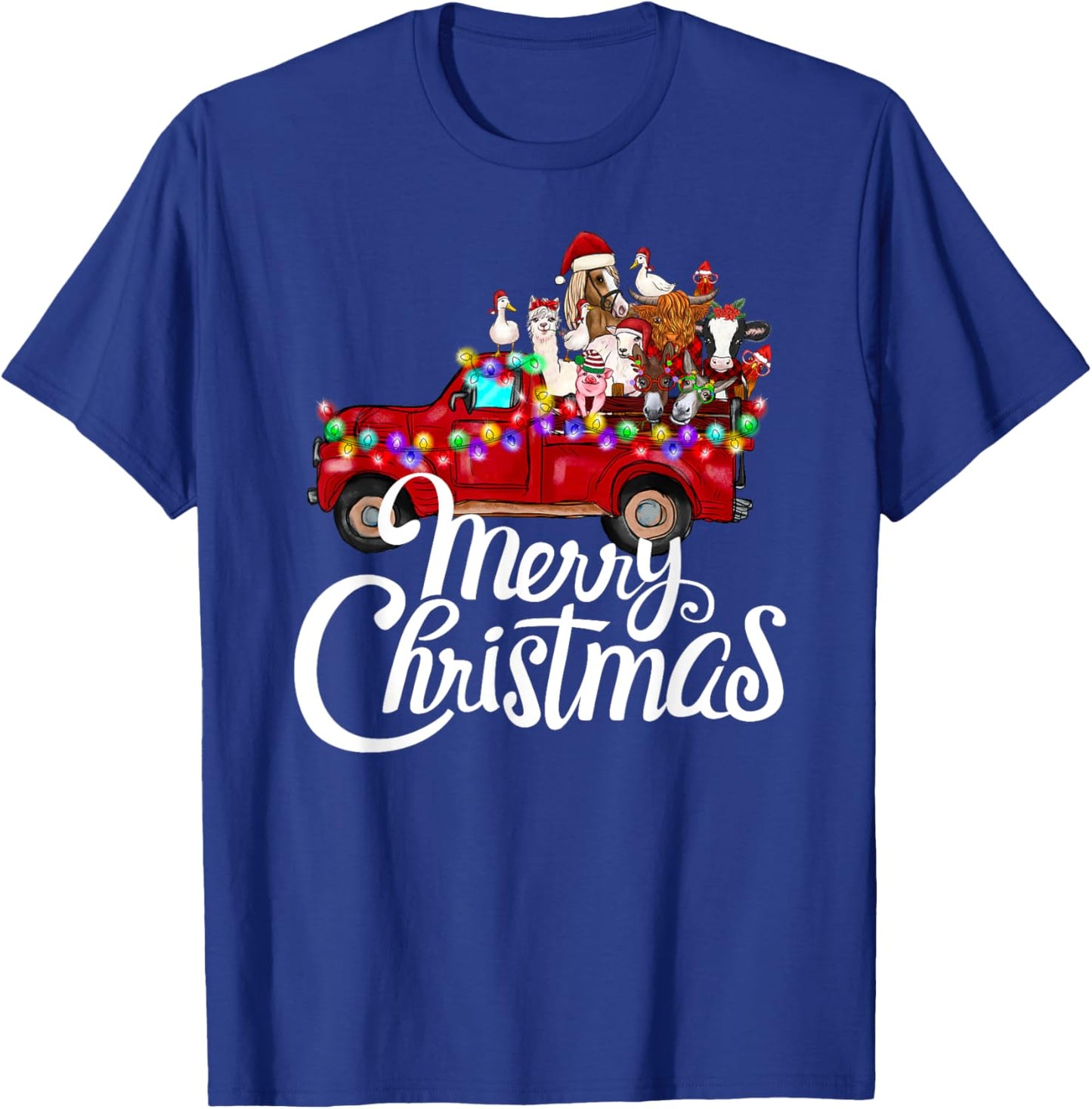 Merry Christmas cute Christmas Farm animal Truck T-Shirt - T-Shirt | Royal