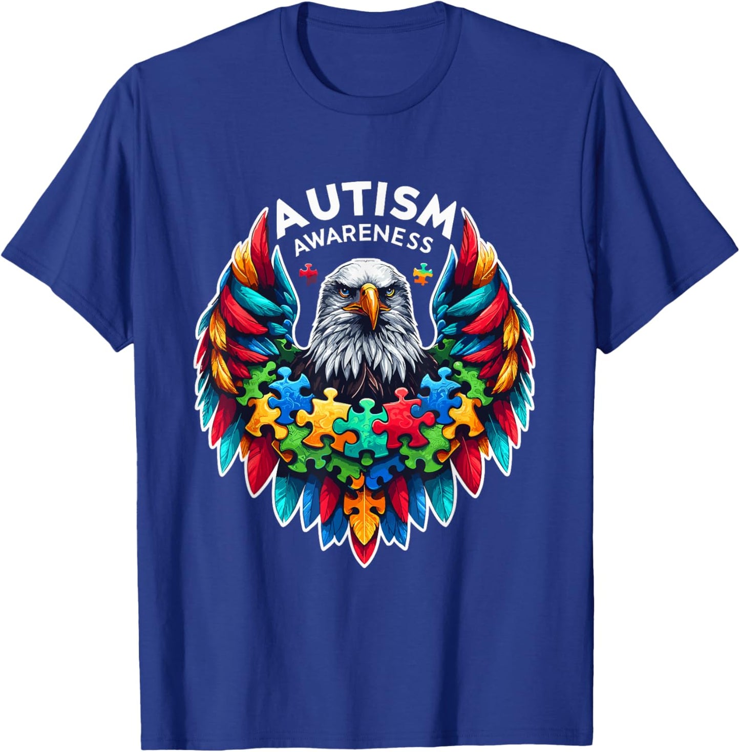 Autism Awareness puzzle pieces eagle T-Shirt - T-Shirt | Royal