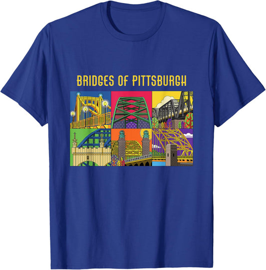 Vintage Retro Bridges Of Pittsburgh Pennsylvania T-Shirt - T-Shirt | Royal