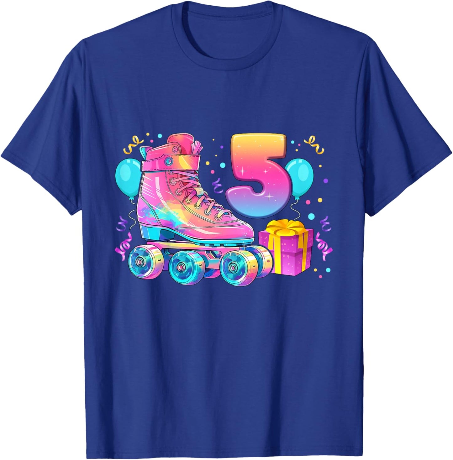 5th Birthday Girl 5 Years, Roller Skates, Number 5 T-Shirt - T-Shirt | Royal