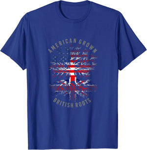 American Grown British Roots USA Great Britain Flag Heritage T-Shirt - T-Shirt | Royal