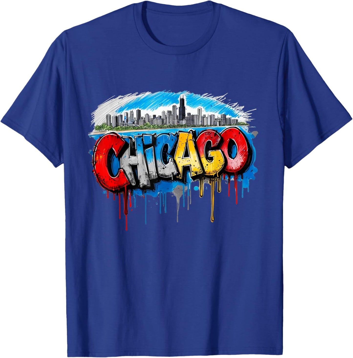 Chicago Skyline Willis Tower Chi-Town Graffiti Art T-Shirt - T-Shirt | Royal