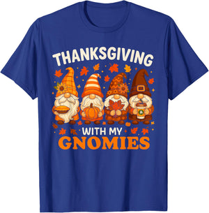 Thanksgiving with My Gnomies Shirt, Funny Fall Gnome Pumpkin T-Shirt - T-Shirt | Royal