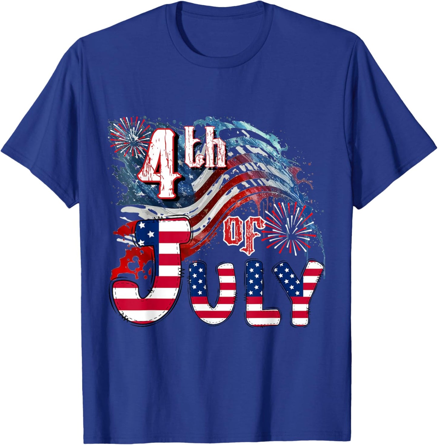 Fireworks Happy 4th Of July US Flag American 4th Of July T-Shirt - T-Shirt | Royal