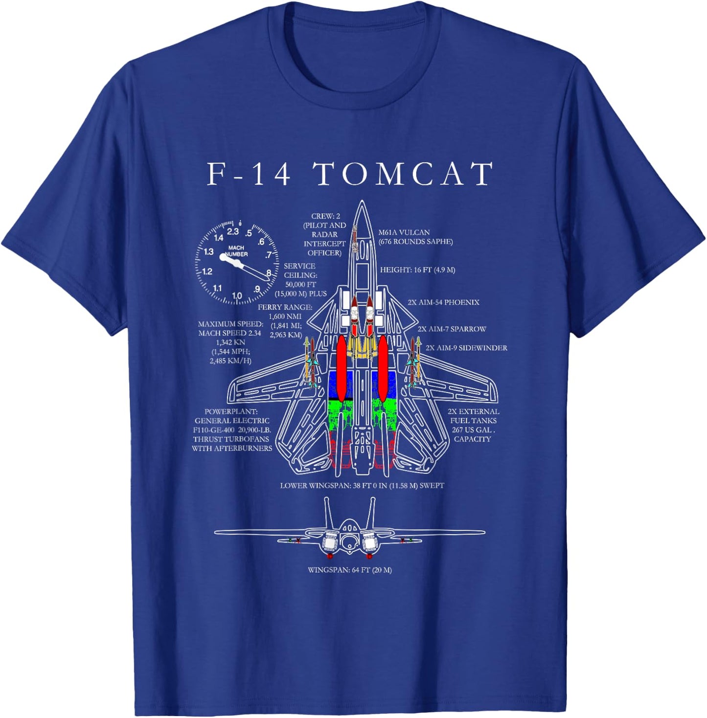 F-14 Tomcat Specs Shirt T-Shirt - T-Shirt | Royal