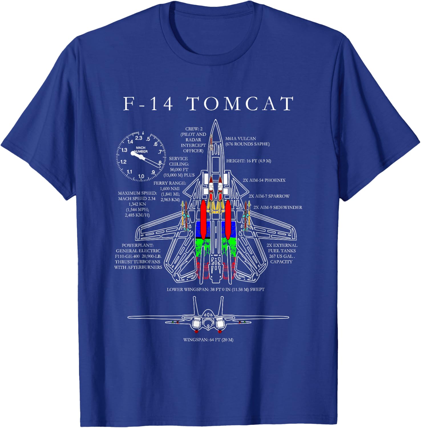 F-14 Tomcat Specs Shirt T-Shirt - T-Shirt | Royal