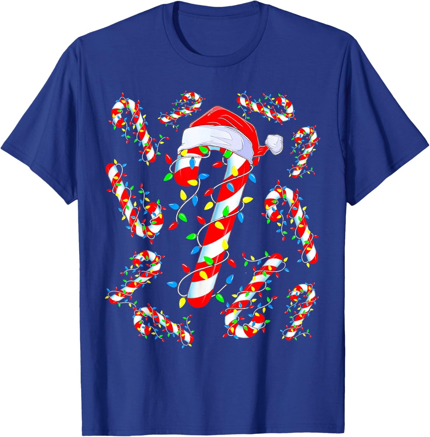 Red And White Candy Cane Santa Christmas Funny Xmas Lights T-Shirt - T-Shirt | Royal