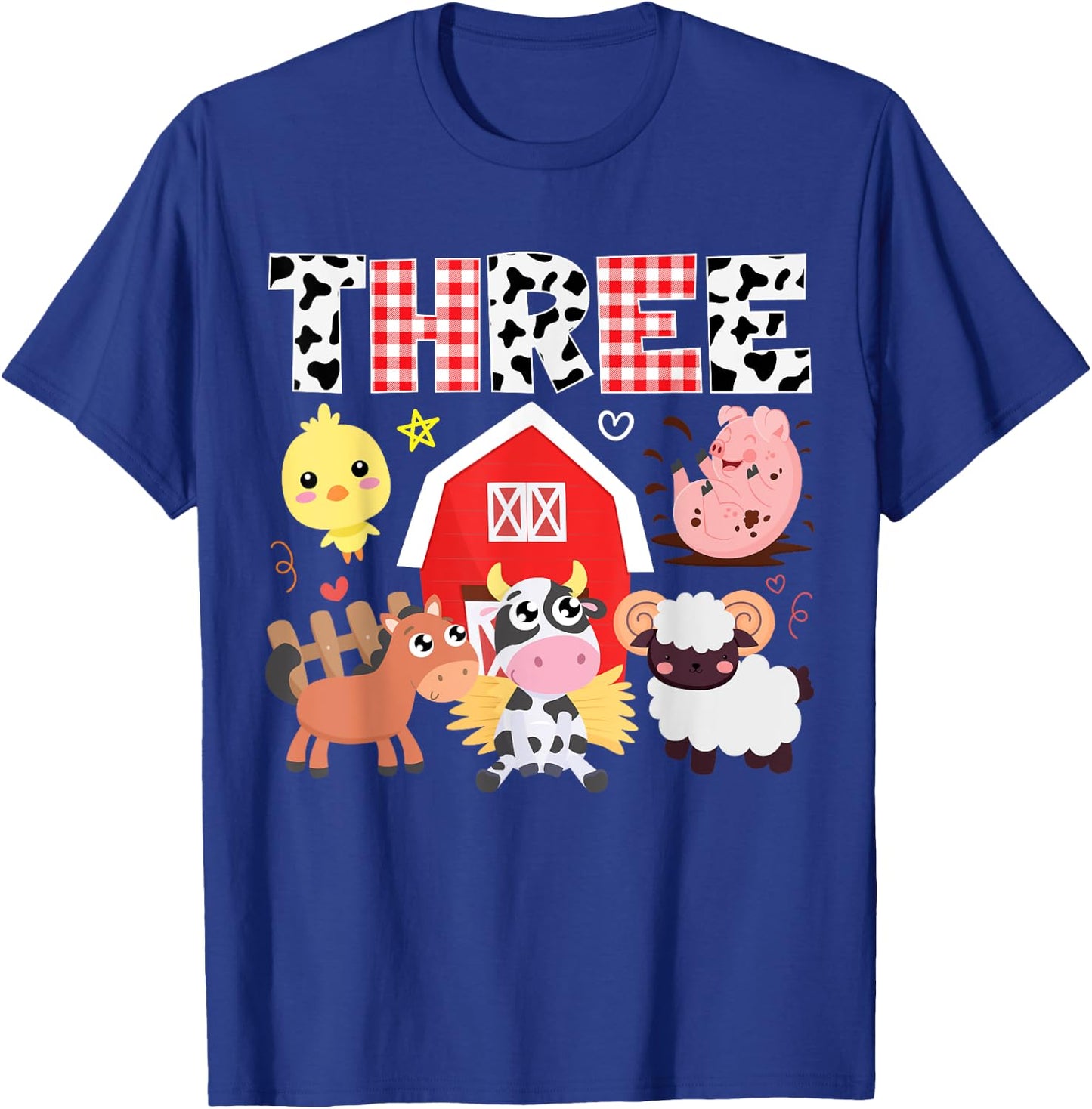 3rd Birthday Three Year Farm Theme Animals Birthday Party T-Shirt - T-Shirt | Royal