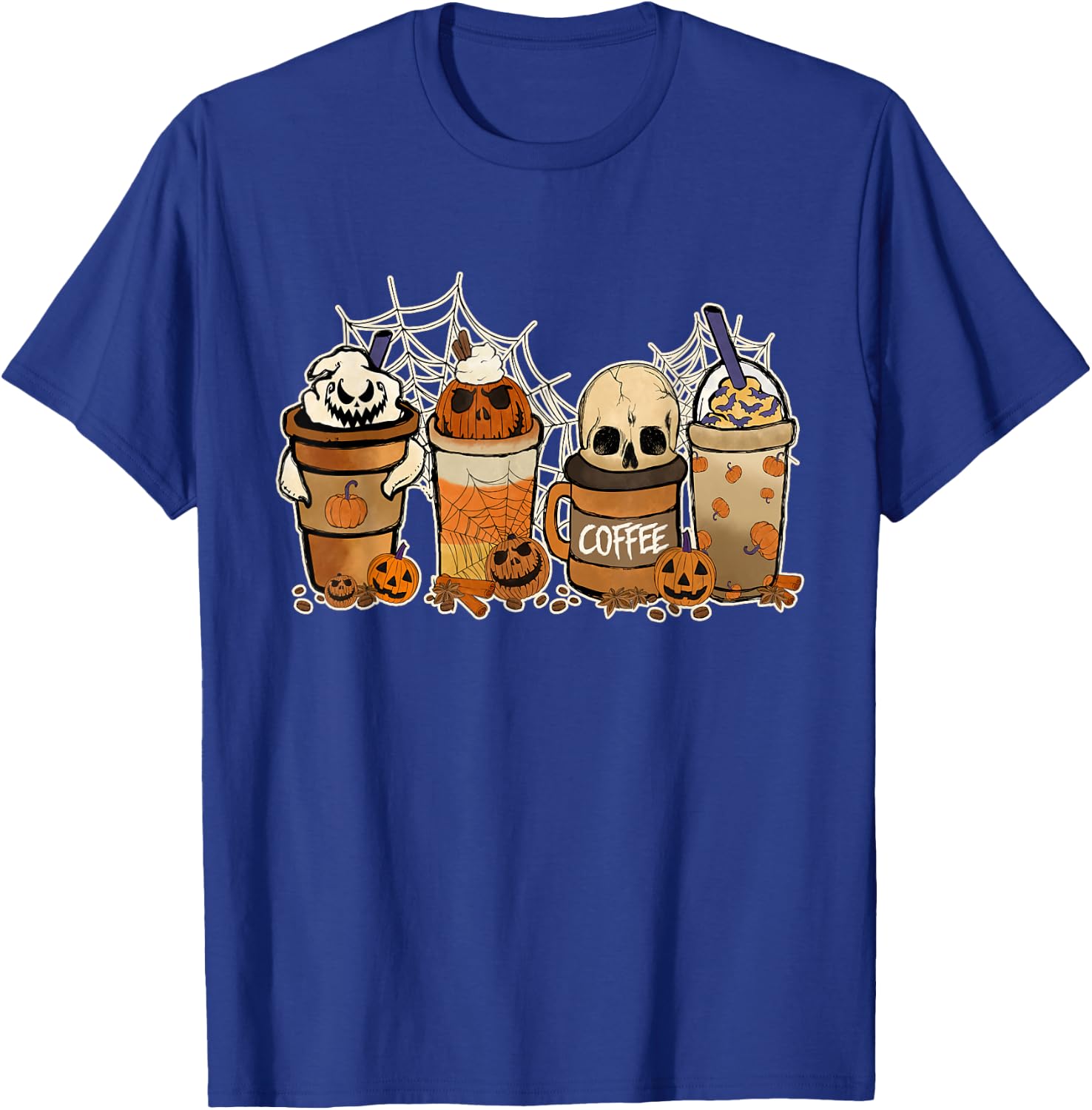 Halloween Spooky Season Coffee Lover Horror Movie And Coffee T-Shirt - T-Shirt | Royal
