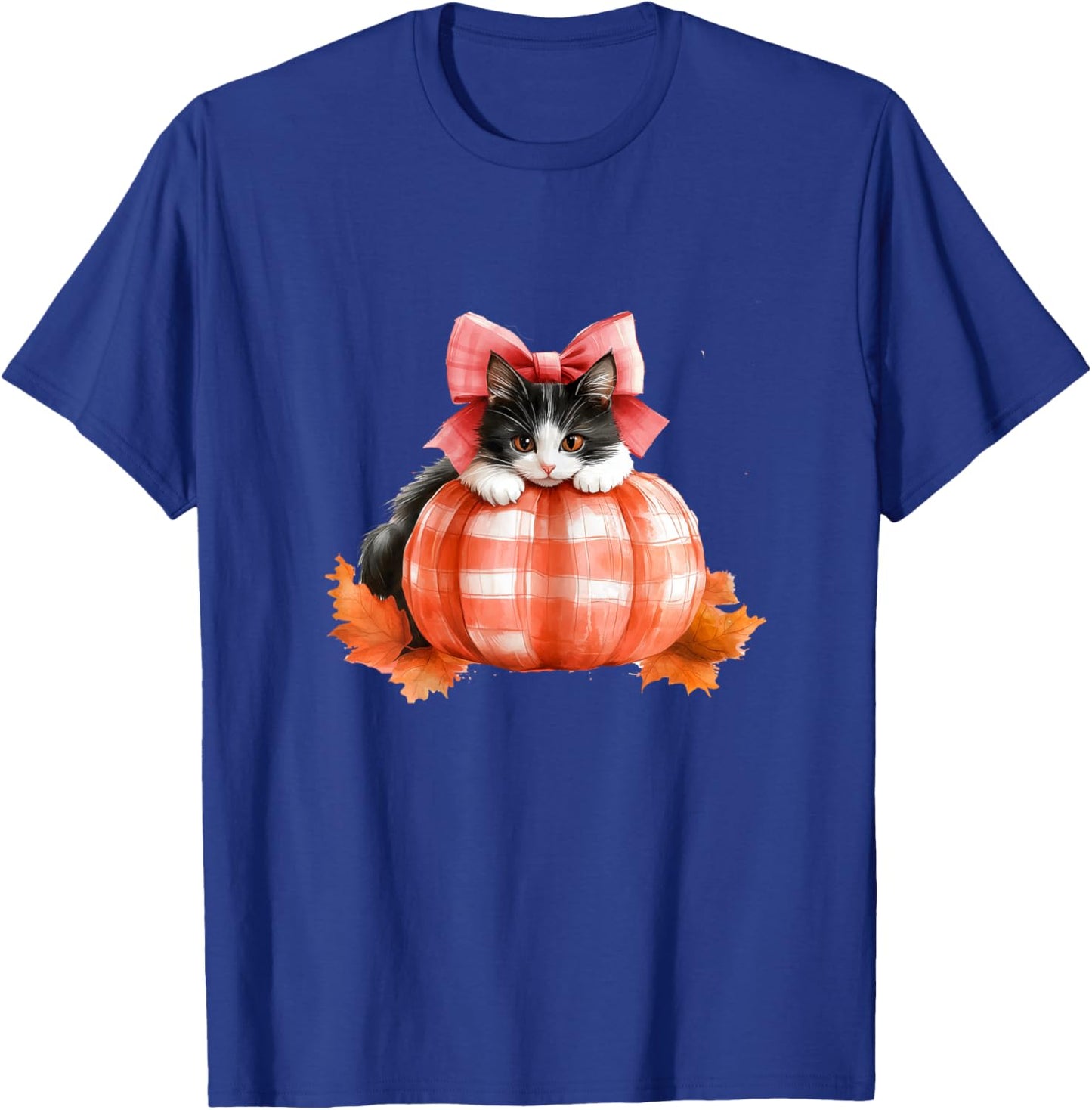 Cute Halloween Pumpkin Cat Pink Fall Plaid Thanksgiving Girl T-Shirt - T-Shirt | Royal