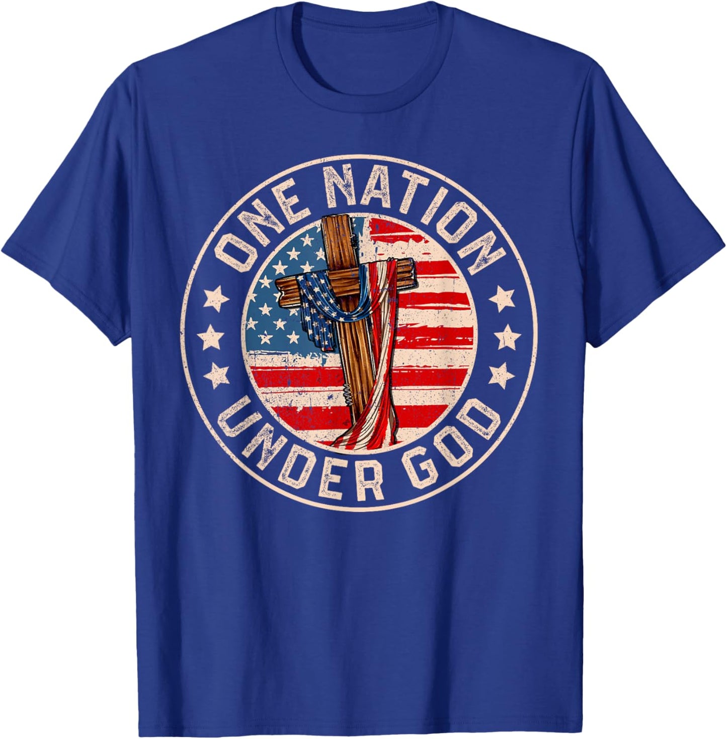 One Nation Under God American USA Flag Patriotic 4th July T-Shirt - T-Shirt | Royal