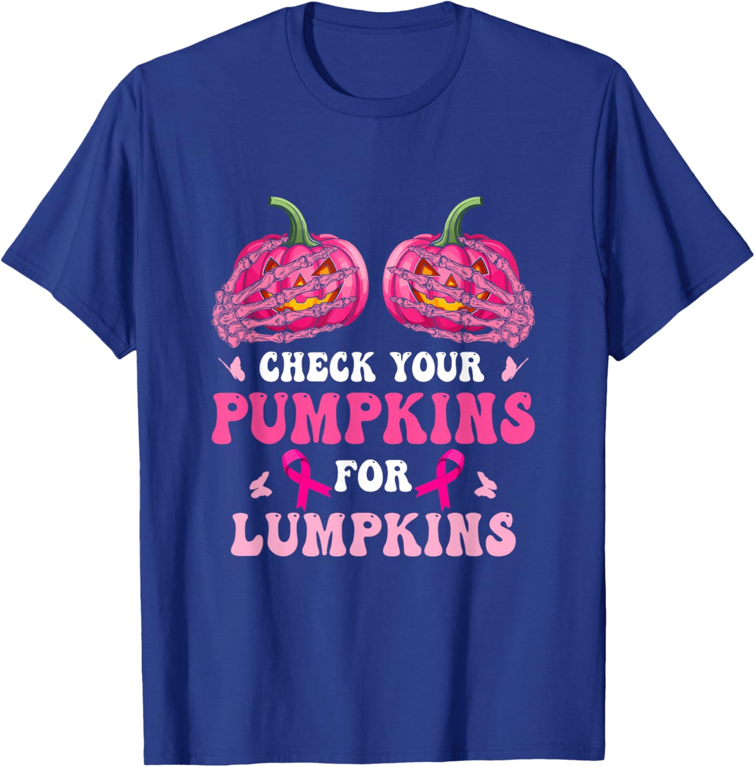 Check Your Pumpkins Breast Cancer Awareness Halloween T-Shirt - T-Shirt | Royal