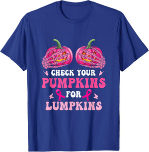 Check Your Pumpkins Breast Cancer Awareness Halloween T-Shirt - T-Shirt | Royal
