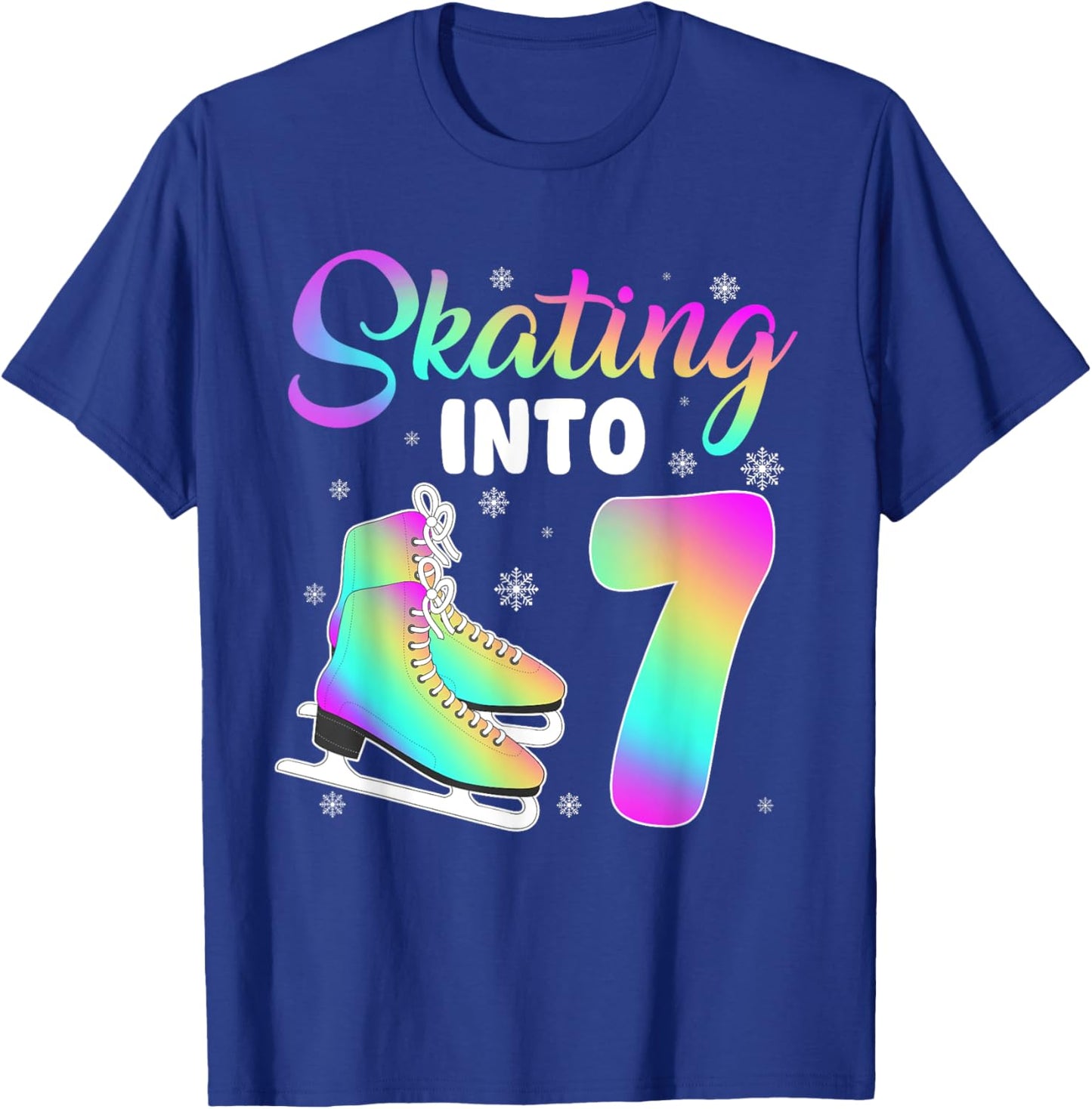 Skating Into 7th Birthday Ice Skating Girl 7 Year Old T-Shirt - T-Shirt | Royal