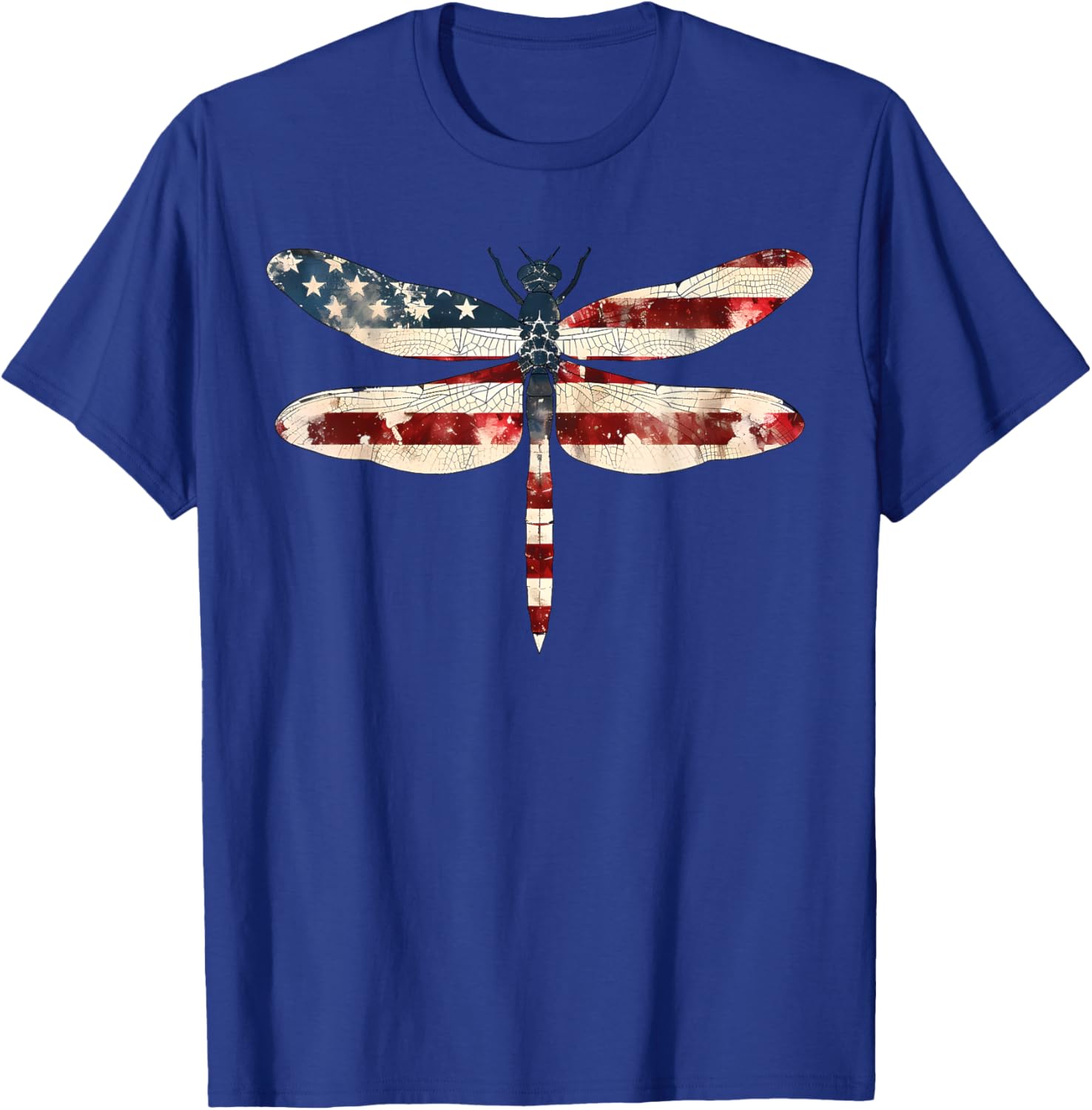 American Flag Dragonfly Patriotic 4th of July Red White Blue T-Shirt - T-Shirt | Royal